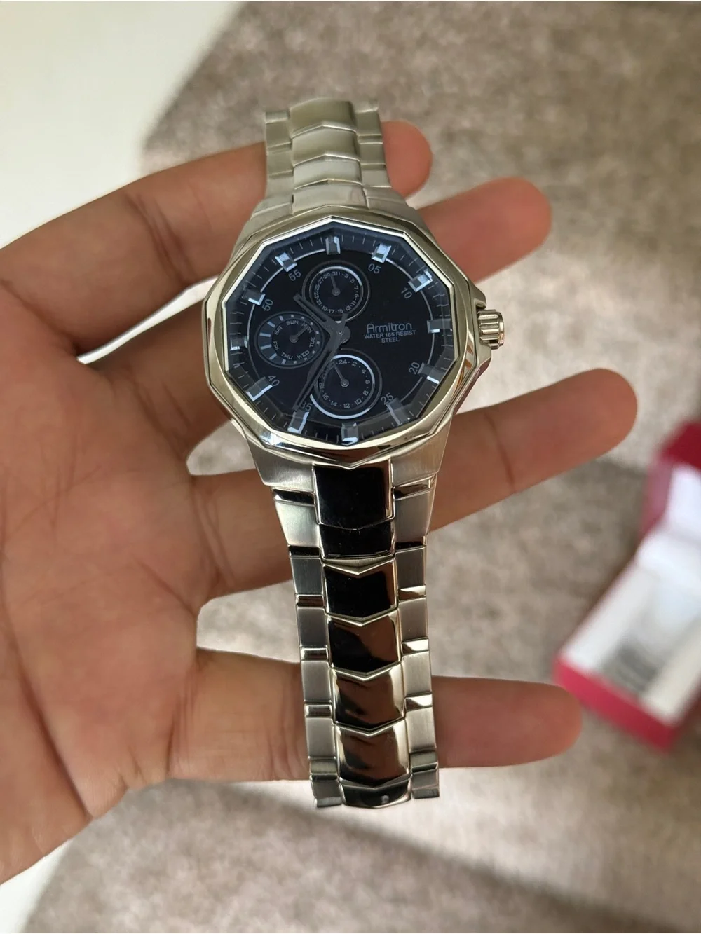 Armitron blue dial Silver Stainless Steel Watch with Black Dial